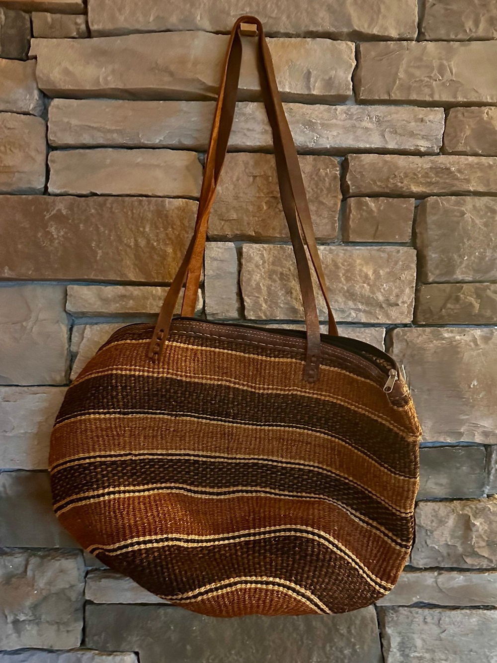 Handwoven Brown Striped Women’s Shoulder Bag